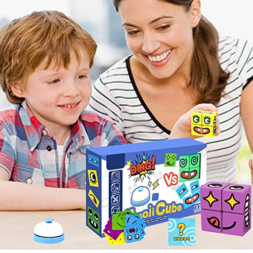 Expressions Matching Blocks, Educativo Cube Face Changing Puzzle Games Toy, Juego de mesa interactivo de bloques de construcción de madera para niños de 3 años en adelante, Expression Matching Toy Gif