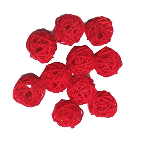 F Fityle 10x Bolas de Mimbre de Ratán Natural Artesanía Manual Decoraciones de Jarrán Transparente Color Diferente - Rojo