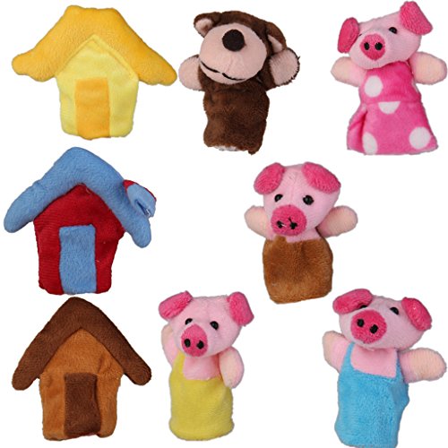 F Fityle 18x de Dibujos Animados Tres Cerditos Animales de Granja Marionetas de Dedo Playset Favor