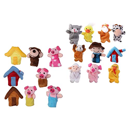 F Fityle 18x de Dibujos Animados Tres Cerditos Animales de Granja Marionetas de Dedo Playset Favor