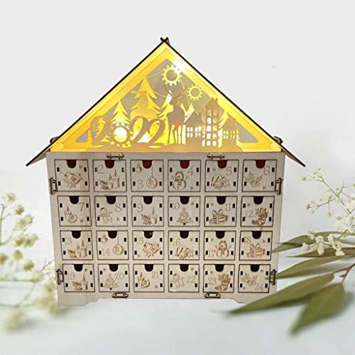 F Fityle Lindo Calendario de Adviento de Madera de Navidad 24 cajones Luces LED Fuente de alimentación USB Decoración navideña