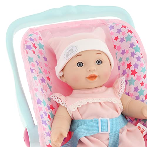 F Fityle Muñeca recién Nacida con Ojos Abiertos, Cuerpo de Vinilo Completo, muñecas recién Nacidas con Ropa con Cuna, Juguete para Dormir, Regalo para niños - Rosado