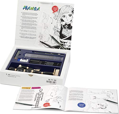 Faber-Castell 167136 - Pack Manga Starter Set, estuche de iniciación, incluye instrucciones, set de rotuladores y lápices de dibujo y maniquí