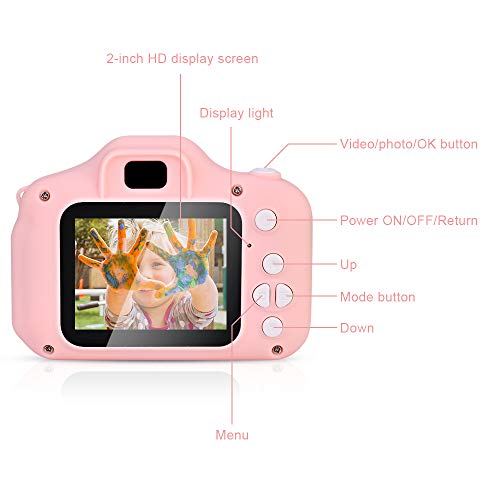 Faburo - Cámara de fotos infantil mini digital para niños, 12 Mpx, 32 G TF tarjeta, 510 esquinas de fotos para niños (rosa)