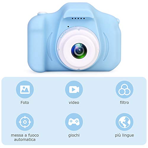 Faburo Coche digital para niños con tarjeta SD de 32 GB, cámara de fotos portátil digital para niños, color azul