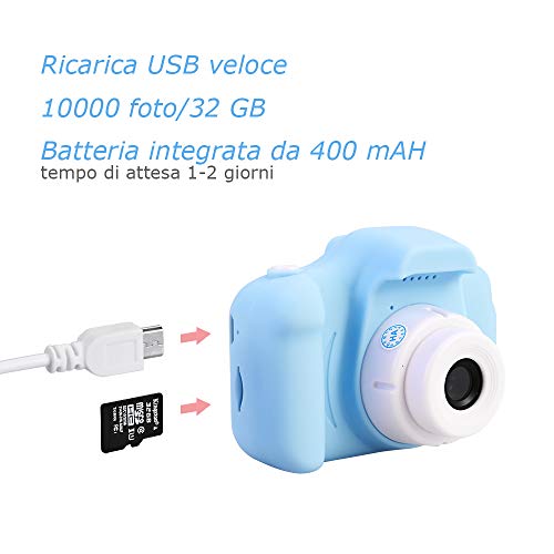 Faburo Coche digital para niños con tarjeta SD de 32 GB, cámara de fotos portátil digital para niños, color azul