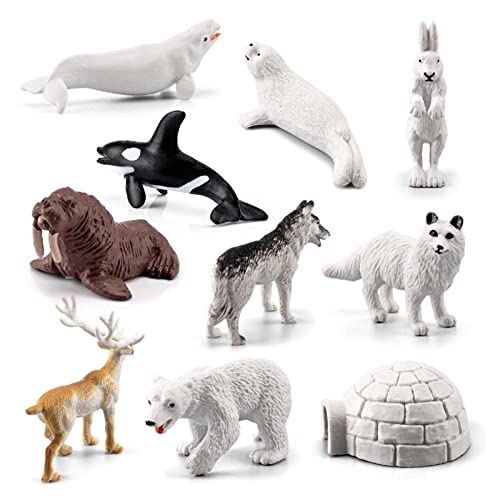 Facynde Animales Polares, Juego De Juguetes De Figuras De Animales Árticos Realistas Que Incluye Conejo Ártico Zorro Ártico Husky Foca Ballena Asesina Oso Polar Morsa Beluga Reno Iglú