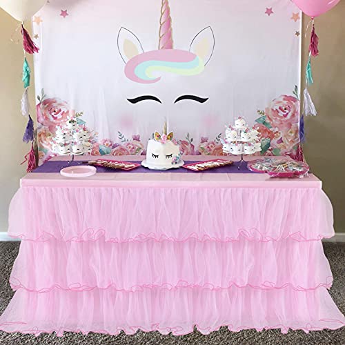 Falda De Mesa Faldón Romántico De Tul para Tul Cubierta De Mesa 6ft 9ft Bebé Niña Fiesta Cumpleaños Tutu Mantel