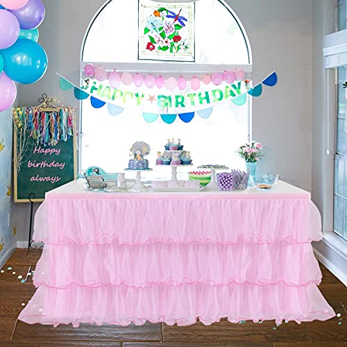 Falda De Mesa Faldón Romántico De Tul para Tul Cubierta De Mesa 6ft 9ft Bebé Niña Fiesta Cumpleaños Tutu Mantel