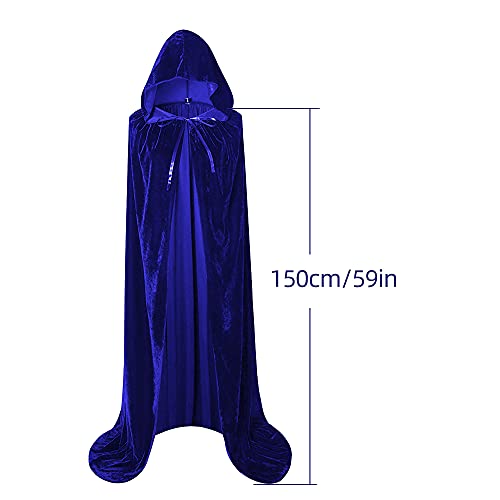 FARONG Capa de Halloween con capucha para disfraz de Halloween, capa de terciopelo unisex (azul, 150 cm)