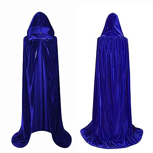 FARONG Capa de Halloween con capucha para disfraz de Halloween, capa de terciopelo unisex (azul, 150 cm)