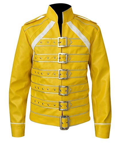 Fashion_First Chaqueta Freddie Mercury para hombre, diseño de reina de tributo Wembley concierto de cuero, Freddie Mercury Chaqueta, M