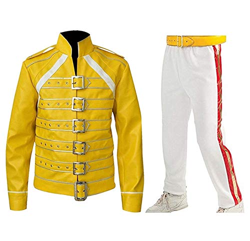 Fashion_First Chaqueta Freddie Mercury para hombre, diseño de reina de tributo Wembley concierto de cuero, Freddie Mercury Chaqueta, M