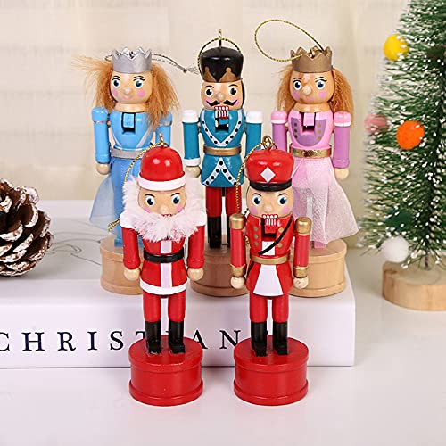 Fauge 5 Unids / Set 12 CM Cascanueces de Madera Cascanueces Marioneta Colgante de Navidad DecoracióN Regalos para NiñOs