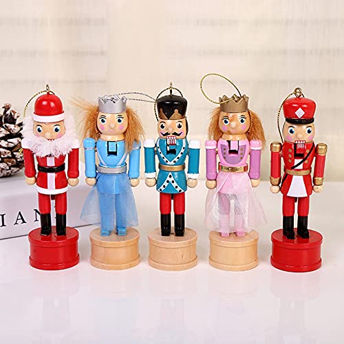 Fauge 5 Unids / Set 12 CM Cascanueces de Madera Cascanueces Marioneta Colgante de Navidad DecoracióN Regalos para NiñOs