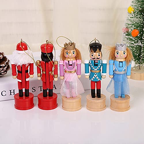 Fauge 5 Unids / Set 12 CM Cascanueces de Madera Cascanueces Marioneta Colgante de Navidad DecoracióN Regalos para NiñOs