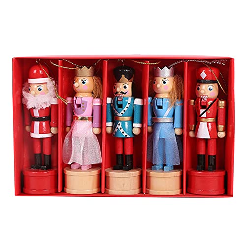 Fauge 5 Unids / Set 12 CM Cascanueces de Madera Cascanueces Marioneta Colgante de Navidad DecoracióN Regalos para NiñOs