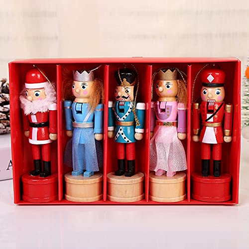 Fauge 5 Unids / Set 12 CM Cascanueces de Madera Cascanueces Marioneta Colgante de Navidad DecoracióN Regalos para NiñOs