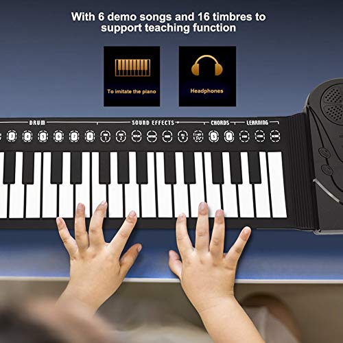 Fdit - Teclado electrónico de mano enrollable, piano portátil de 49 teclas para niños y principiantes