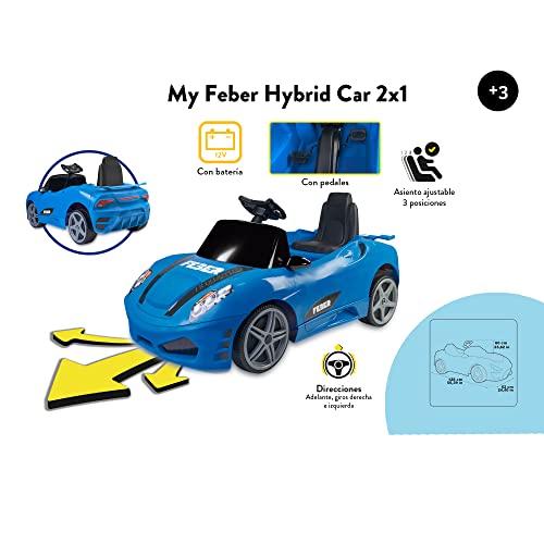 FEBER - My Hybrid Car 2x1, coche con batería de 12 voltios y coche a pedales, con 3 direcciones, cómodo, estable y seguro para los niños, a partir de 3 años de edad, Famosa (800013220)