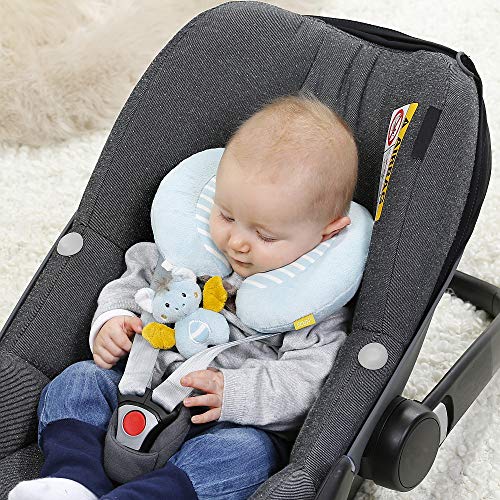 Fehn 065282 Cojín cervical con figura de murciélago, cojín de apoyo, almohada para el cuello con pequeño animal con sonajero para bebés y niños pequeños a partir de 6 meses, Medidas: 24 x 20 cm