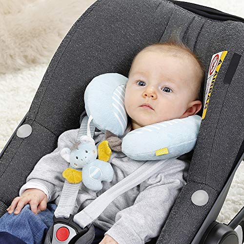 Fehn 065282 Cojín cervical con figura de murciélago, cojín de apoyo, almohada para el cuello con pequeño animal con sonajero para bebés y niños pequeños a partir de 6 meses, Medidas: 24 x 20 cm