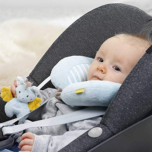 Fehn 065282 Cojín cervical con figura de murciélago, cojín de apoyo, almohada para el cuello con pequeño animal con sonajero para bebés y niños pequeños a partir de 6 meses, Medidas: 24 x 20 cm