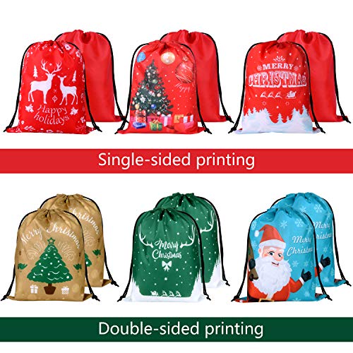 FEPITO 12Pcs Bolsas de Regalo con cordón navideño Saco de Santa Bolsas Bolsas de Regalo Bolsas de Regalo a Granel para favores de Fiesta de Navidad