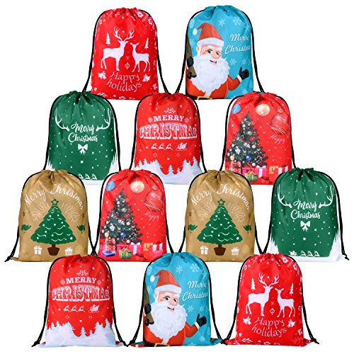 FEPITO 12Pcs Bolsas de Regalo con cordón navideño Saco de Santa Bolsas Bolsas de Regalo Bolsas de Regalo a Granel para favores de Fiesta de Navidad