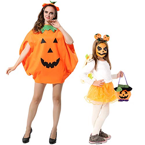 FEPITO 4 Piezas Unisex Adulto Disfraz de Calabaza de Halloween Disfraces Divertidos de Halloween Naranja Calabaza Cosplay Ropa de Fiesta