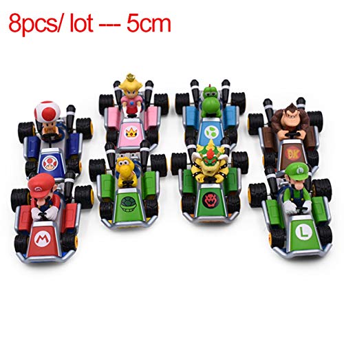 FFLSDR Super Mario Kart Pull Back Coche Luigi Bowser Koopa Donkey Kong Princess Peach Peach Toad Mushroom Kart Figura Juguetes Set (Color : 8 pcs)