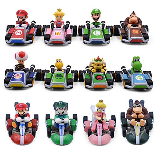 FFLSDR Super Mario Kart Pull Back Coche Luigi Bowser Koopa Donkey Kong Princess Peach Peach Toad Mushroom Kart Figura Juguetes Set (Color : 8 pcs)