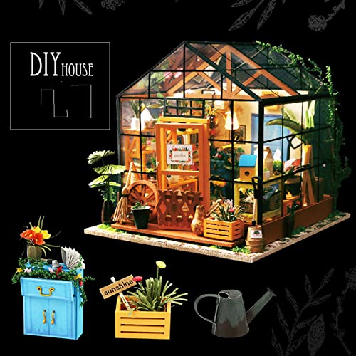 Fhdisfnsk DIY Dolls Flower House, 3D DIY House Model Kit, Greenhouse Miniature Building Puzzle Male and Female Birthday Gifts,Mini Room Educational Toys for Girls