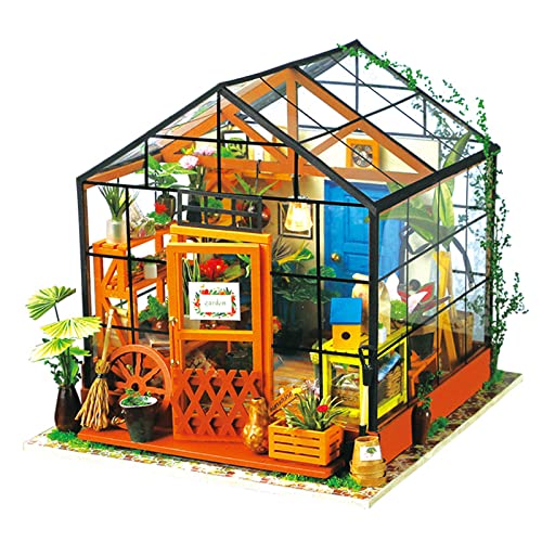 Fhdisfnsk DIY Dolls Flower House, 3D DIY House Model Kit, Greenhouse Miniature Building Puzzle Male and Female Birthday Gifts,Mini Room Educational Toys for Girls