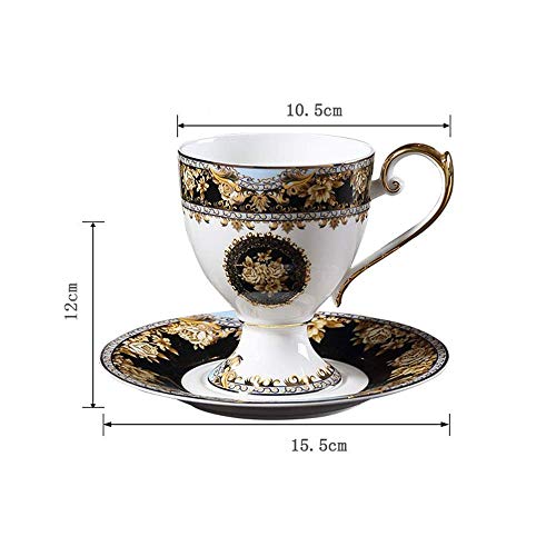 FHISD Classic Palace Style Juego de Taza y platillo de Porcelana China para café, Taza de té Retro de la Tarde con Bandeja y Cuchara, Taza de Leche de 250 ml con diseño de asa, Adecuada para Regal