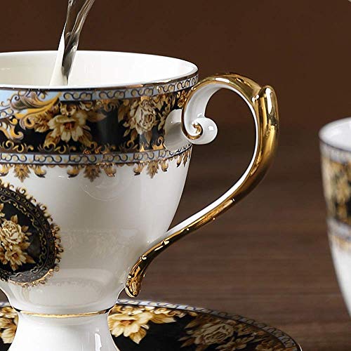 FHISD Classic Palace Style Juego de Taza y platillo de Porcelana China para café, Taza de té Retro de la Tarde con Bandeja y Cuchara, Taza de Leche de 250 ml con diseño de asa, Adecuada para Regal