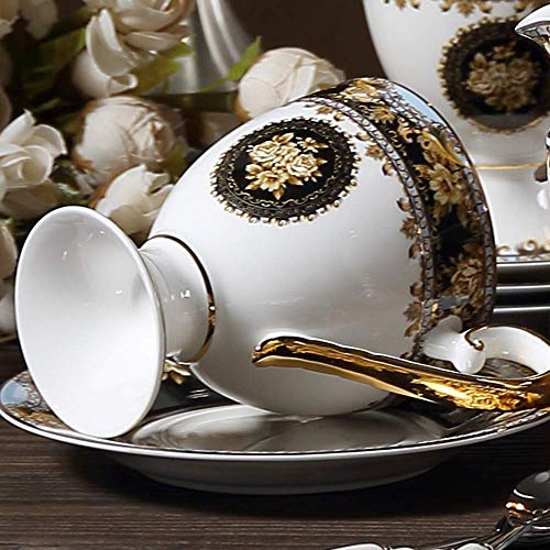 FHISD Classic Palace Style Juego de Taza y platillo de Porcelana China para café, Taza de té Retro de la Tarde con Bandeja y Cuchara, Taza de Leche de 250 ml con diseño de asa, Adecuada para Regal