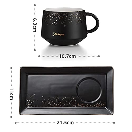 FHISD Taza de café con Taza de cerámica Dorada de 250 ml, Pareja, Pareja, Taza de Desayuno, Taza de Leche, platillo de Postre con Cuchara, Taza de té de la Tarde Familiar y Juego de platillo, máqu