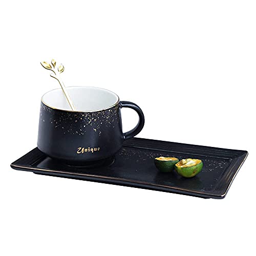 FHISD Taza de café con Taza de cerámica Dorada de 250 ml, Pareja, Pareja, Taza de Desayuno, Taza de Leche, platillo de Postre con Cuchara, Taza de té de la Tarde Familiar y Juego de platillo, máqu