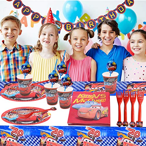 Fiesta de cumpleaños para Auto Suministros para niños con Decoración de Fiesta de Cumpleaños Apoyo para Celebración Pancarta Platos Vasos Servilletas y Mantel Resistente, 50pcs