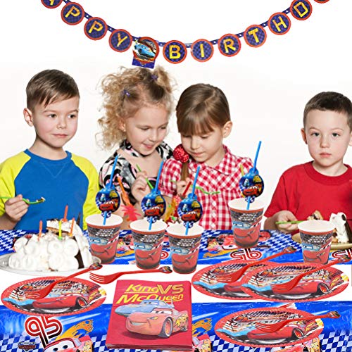 Fiesta de cumpleaños para Auto Suministros para niños con Decoración de Fiesta de Cumpleaños Apoyo para Celebración Pancarta Platos Vasos Servilletas y Mantel Resistente, 50pcs