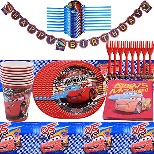 Fiesta de cumpleaños para Auto Suministros para niños con Decoración de Fiesta de Cumpleaños Apoyo para Celebración Pancarta Platos Vasos Servilletas y Mantel Resistente, 50pcs