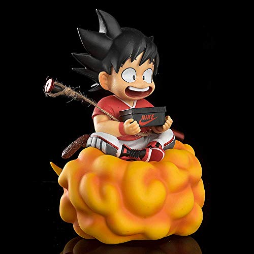 Figura de acción de Dragon Ball, 6.7 Pulgadas Figura de Son Goku, Versión Infantil, Sentado en la posición de Nube de Salto Mortal Sostenga una Caja de Zapatos y lleve un Modelo de Bate de béisbol