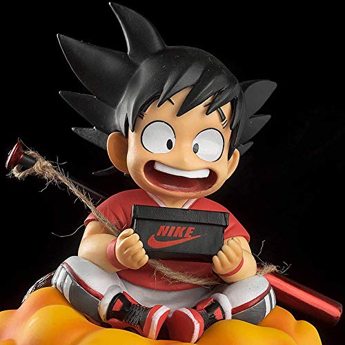 Figura de acción de Dragon Ball, 6.7 Pulgadas Figura de Son Goku, Versión Infantil, Sentado en la posición de Nube de Salto Mortal Sostenga una Caja de Zapatos y lleve un Modelo de Bate de béisbol