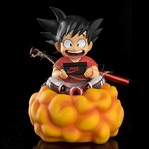 Figura de acción de Dragon Ball, 6.7 Pulgadas Figura de Son Goku, Versión Infantil, Sentado en la posición de Nube de Salto Mortal Sostenga una Caja de Zapatos y lleve un Modelo de Bate de béisbol