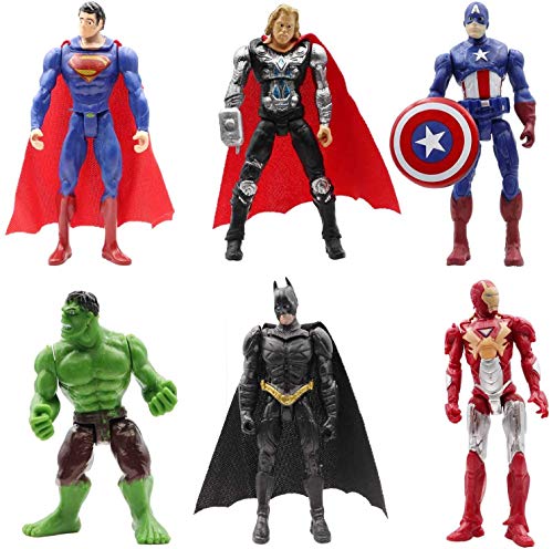 Figuras de acción de superhéroe – Juego de juguetes de los Vengadores Mutant Teenage juego de 6 piezas de 4 pulgadas, Batman, Hulk, Superman, Thor, Ironman y Capitán América Juguetes