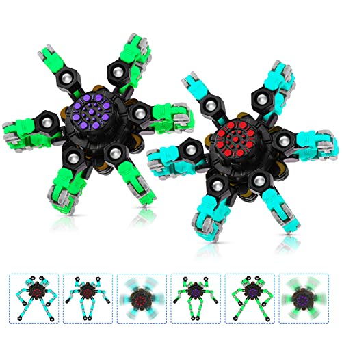 Fingertip Spin Top Toy,Fingertip Gyro,Juguete Giratorio de Mano para Dedo, Juguete Giratorio con Enfoque Superior con Cadena transformable, Juguete mecánico para aliviar el estrés (Azul-Verde)