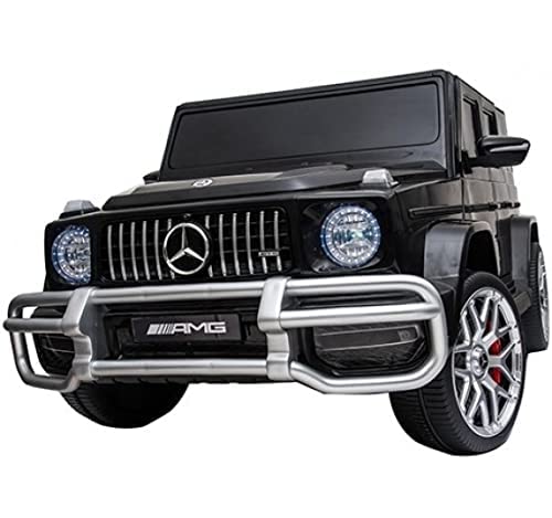 Finoos Coche eléctrico para niños Mercedes Benz G63 AMG de 2 plazas, eléctrico con mando a distancia, asiento de piel y neumáticos EVA, para 2 niños, 2 plazas, color negro