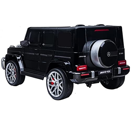 Finoos Coche eléctrico para niños Mercedes Benz G63 AMG de 2 plazas, eléctrico con mando a distancia, asiento de piel y neumáticos EVA, para 2 niños, 2 plazas, color negro