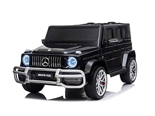 Finoos Coche eléctrico para niños Mercedes Benz G63 AMG de 2 plazas, eléctrico con mando a distancia, asiento de piel y neumáticos EVA, para 2 niños, 2 plazas, color negro